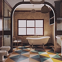 Bathroom made of wood and concrete