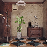 Bathroom made of wood and concrete